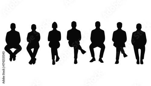 Diverse seated silhouette people vector illustration eps scalable icon collection diverse poses silhouette vector illustration white background