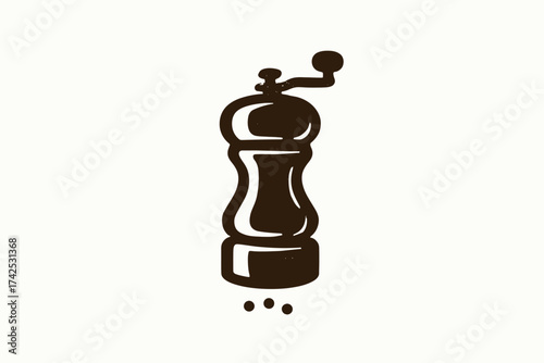 Vintage pepper grinder illustration with simplistic design on white background