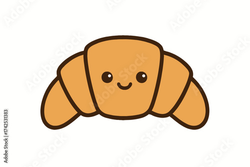 Cute kawaii croissant with cheerful face and blushing cheeks