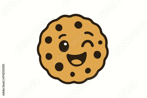 Cute smiling chocolate chip cookie emoji winking cheerfully