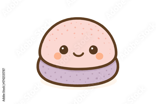 Cute cartoon hamburger with smiling face and purple bun