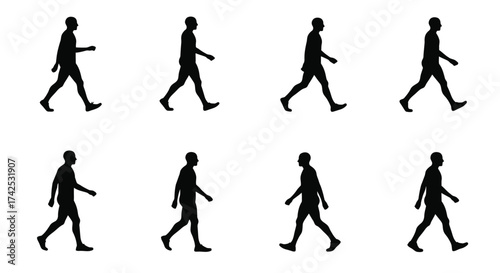 Silhouettes of people walking in different stages of a stride