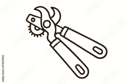 Iconic line drawing of garden pruning shears on white background