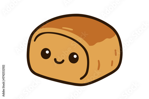 Cute kawaii style happy bread cartoon with smile and cheeks
