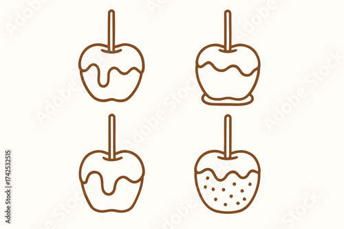 Set of four caramel apple icons with diverse coating designs