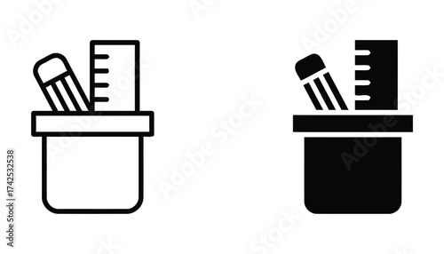 Vector illustration set pencil and ruler in holder icon scalable eps for educational design projects silhouette vector illustration white background