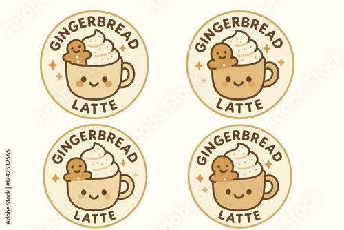 Gingerbread latte cup design with whipped cream and cookie character