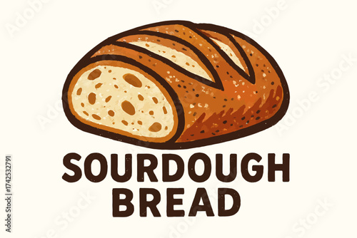 Illustration of freshly baked sourdough bread with crusty loaf design