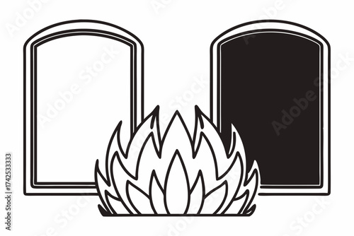 Minimalist Line Art of a Campfire with Sparks – Vector Illustration