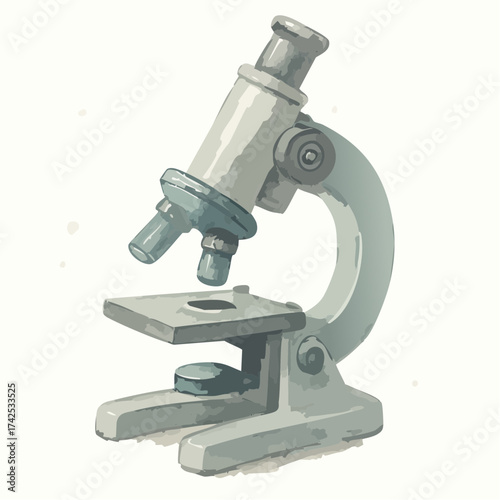 Illustration of a vintage microscope with a white background.