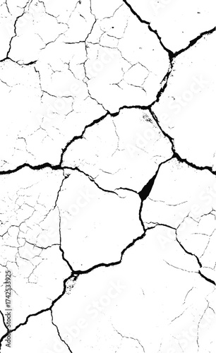 Vector Black and white cracked wall, old wall, grunge wall paint effect, grungy transparent texture background. Vector grunge cracked texture style with cracked texture.