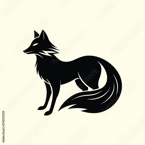 Stylized black fox silhouette with bushy tail on cream background