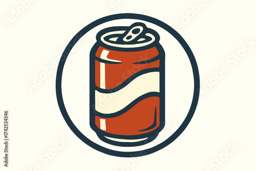 Retro red soda can design with waves in oval frame