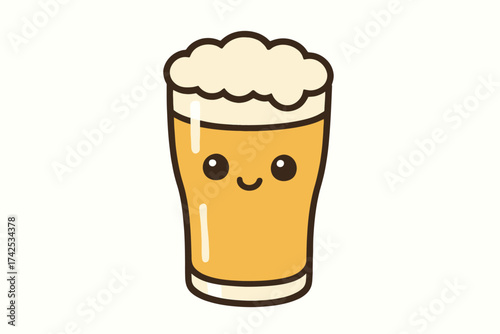 Cute cartoon beer glass with smiley face and foam