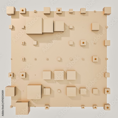 A clean and professional 3D background featuring colorful cubes arranged in a balanced geometric grid on a contrasting color surface.