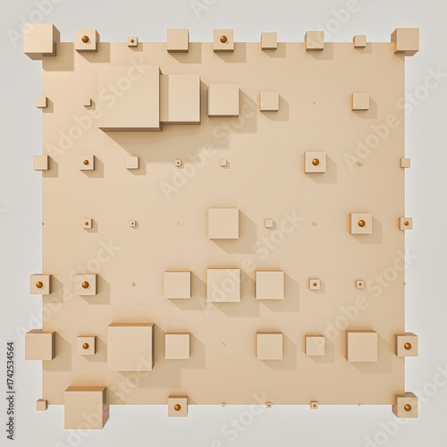 A clean and professional 3D background featuring colorful cubes arranged in a balanced geometric grid on a contrasting color surface.