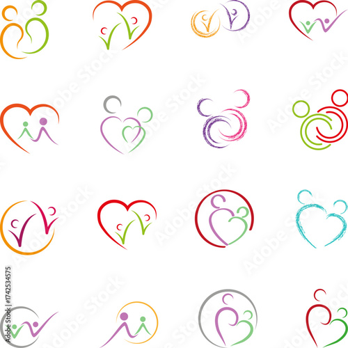 Menschen, Paare, Logos Sammlung, Zwei Personen Logos, Familien Logo