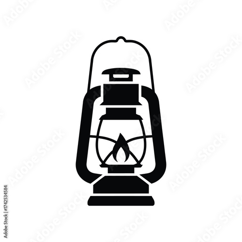 Minimalist black and white icon of a vintage hurricane lantern in vector format vector