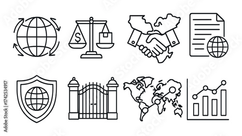 Construction icons: engineer, documents, architecture, tools, and equipment symbols.