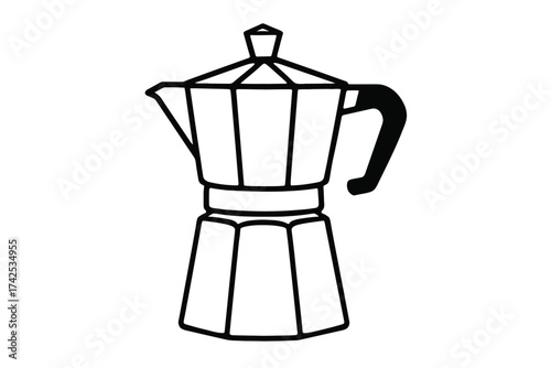 Black and white outline of a classic moka pot coffee maker icon