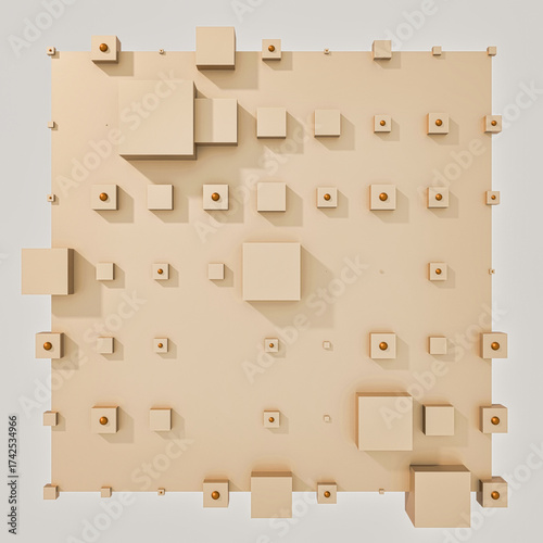 A clean and professional 3D background featuring colorful cubes arranged in a balanced geometric grid on a contrasting color surface.