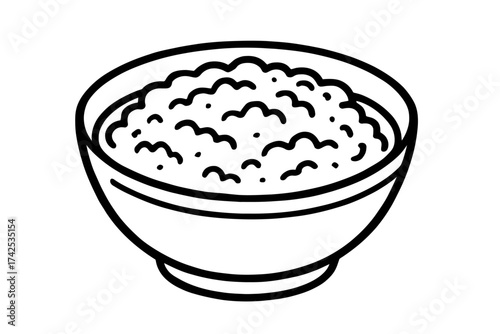 Simple line drawing of a bowl of rice on a white background