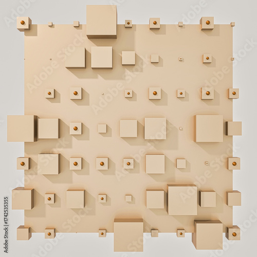 A clean and professional 3D background featuring colorful cubes arranged in a balanced geometric grid on a contrasting color surface.