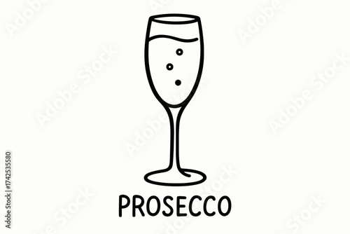 Prosecco glass icon with bubbles on white background