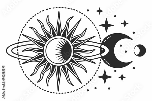 Sun and Moon Line Art – Minimalist Celestial Outline Design