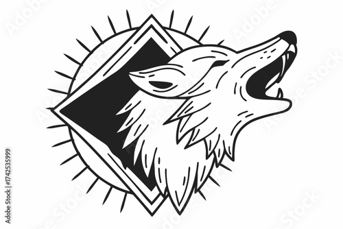 Geometric Wolf Head Line Art – Minimal Outline Animal Design