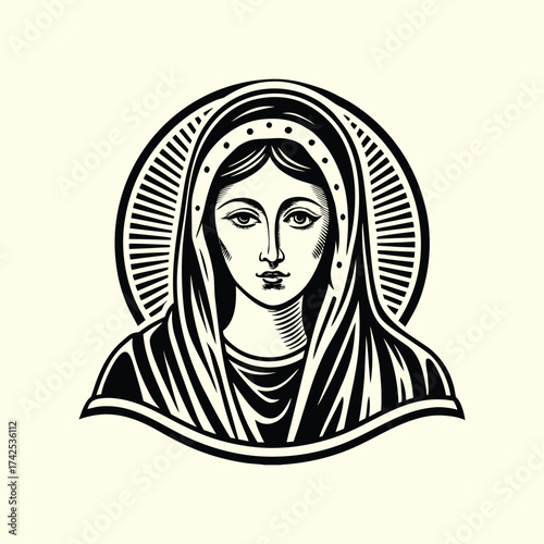 The Virgin Mary, Holy Mother of God, Vintage Christian Icon