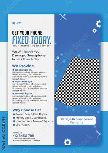 Get your phone fixed today flyer template for phone repair service promotion design
