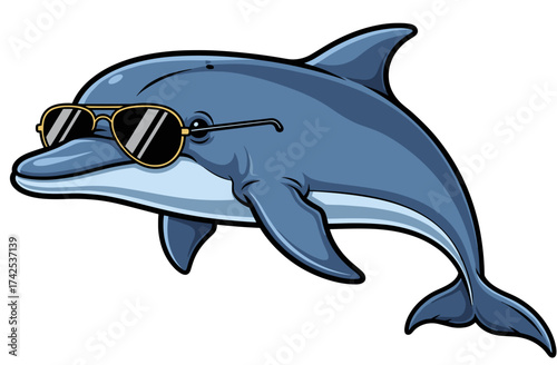 vector illustration of a dolphin wear sunglasses 