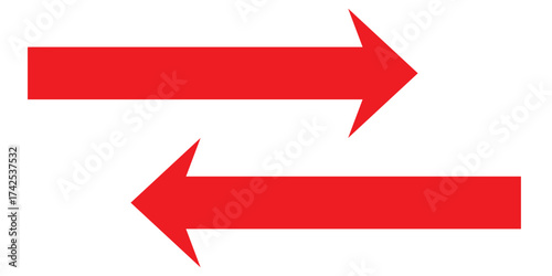 Red Bidirectional Arrow Icon Set - Two-Way Left Right Direction Pointer Horizontal Exchange Swap Transfer Navigation Symbol Opposite Reciprocal Indicator Vector UI Element Web Interface Design 