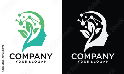 Creative Human Face Tree Nature Logo Design Vector Template Icon