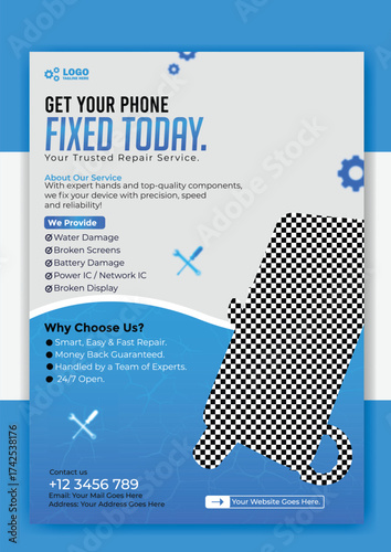 Get your phone fixed today flyer template for phone repair service promotion design
