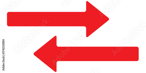 Red Bidirectional Arrow Icon Set - Two-Way Left Right Direction Pointer Horizontal Exchange Swap Transfer Navigation Symbol Opposite Reciprocal Indicator Vector UI Element Web Interface Design 