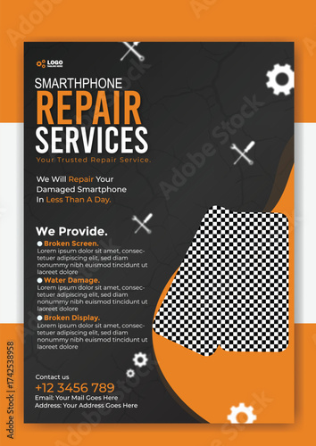 Smartphone repair services flyer template for phone repair shop advertisement design
