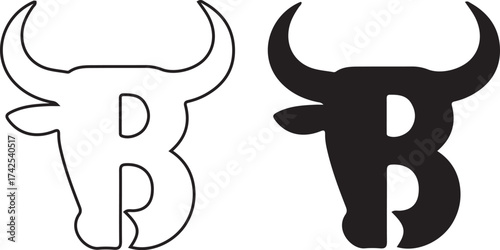 Ferocious Bull Head Integrated into Letter B Vector Logo