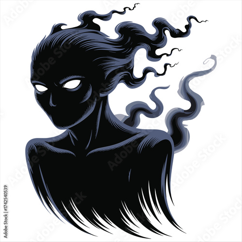 Ethereal shadow figure with glowing eyes mysterious dark entity ghostly apparition