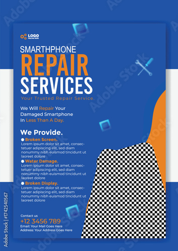 Smartphone repair services flyer template for phone repair shop advertisement design
