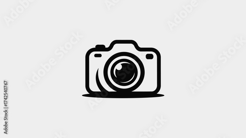 Minimalist black and white vector icon of a camera for photography and creative projects vector