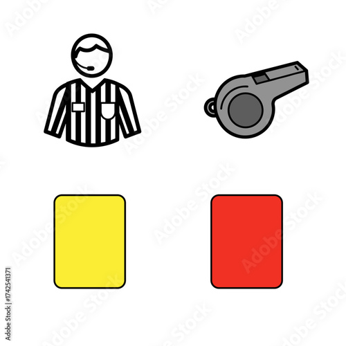 Referee with whistle and yellow and red cards representing Rugby  