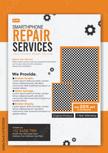 Smartphone repair services flyer template for phone repair shop advertisement design