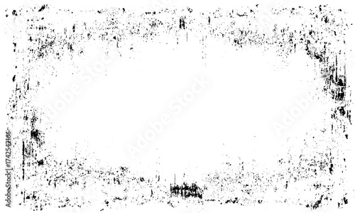 Scratched grunge texture black dotted frame background vector. Vintage black grunge frame with dusty scratched overlay design 