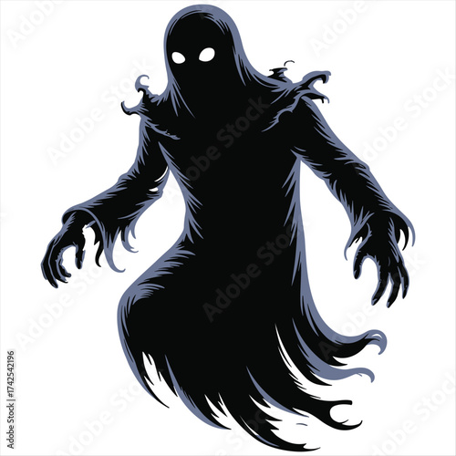 Eerie shadowy ghost character with glowing eyes ready to haunt or scare