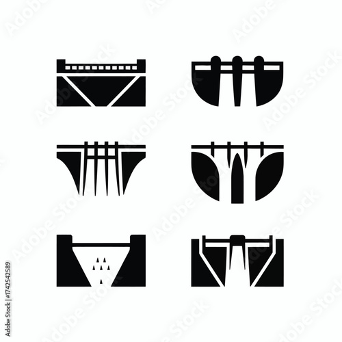 Vector icon set six different dam types scalable eps graphics for sustainable energy and water management projects vector