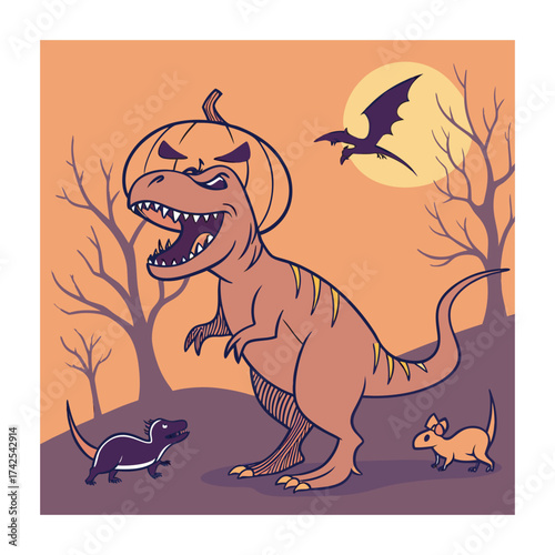 Spooky T Rex Pumpkin Head Design