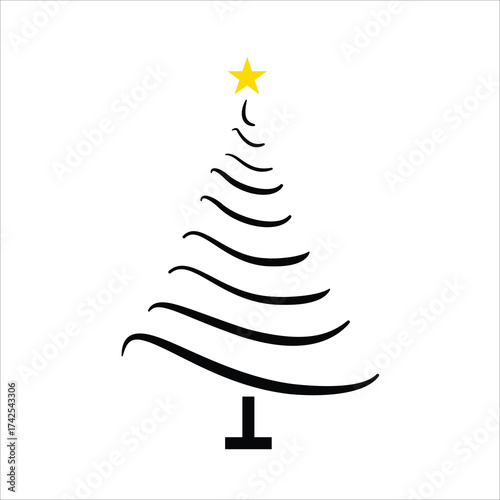 Elegant minimalist Christmas tree illustration with a golden star on a white background
