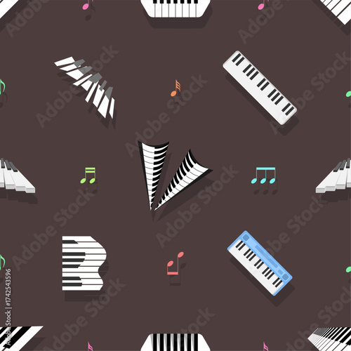 Seamless Pattern Abstract Elements Concert, Performance, Music Piano Keys Notes Vector Design Style Background Illustration Texture For Prints Textiles, Clothing, Gift Wrap, Wallpaper, Pastel